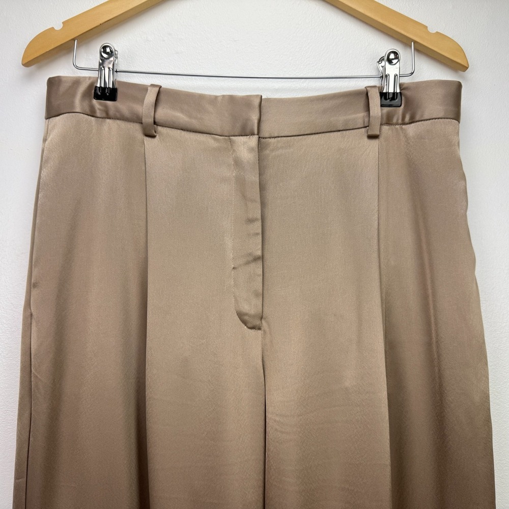 Babaton Aritzia Outgoing Satin Cargo Pants Womens 12 Taupe Pleated Party Holiday - Picture 6 of 15